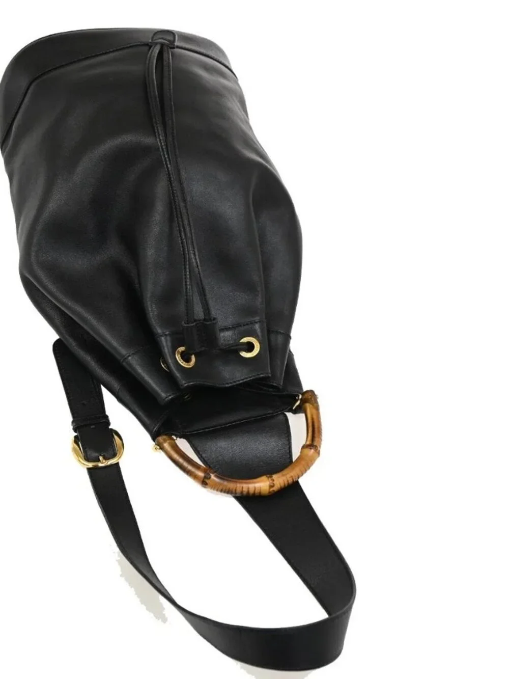 GUCCI Bamboo Drawstring One Shoulder Back Pack Bag Leather BK GHW 88TA580